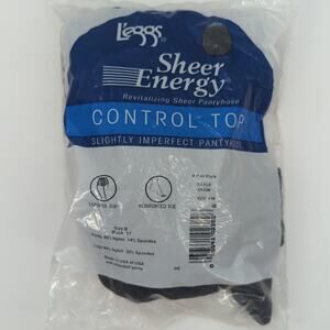 Vintage Leggs Black Control Top Pantyhose 4 Pair Size B Reinforced Toe Hosiery